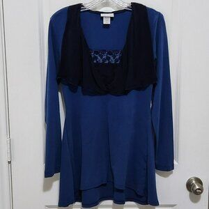 Soft Surroundings Womens M Tunic Blue Pullover Flowy Collar Lace Whimsigoth